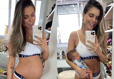 Flávia Viana mostra antes e depois da gravidez: <i>Feliz que desinchei</i>