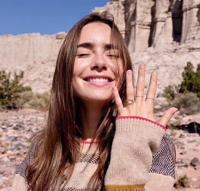 Lily Collins é pedida em casamento no meio do deserto: <i>A alegria mais pura</i>