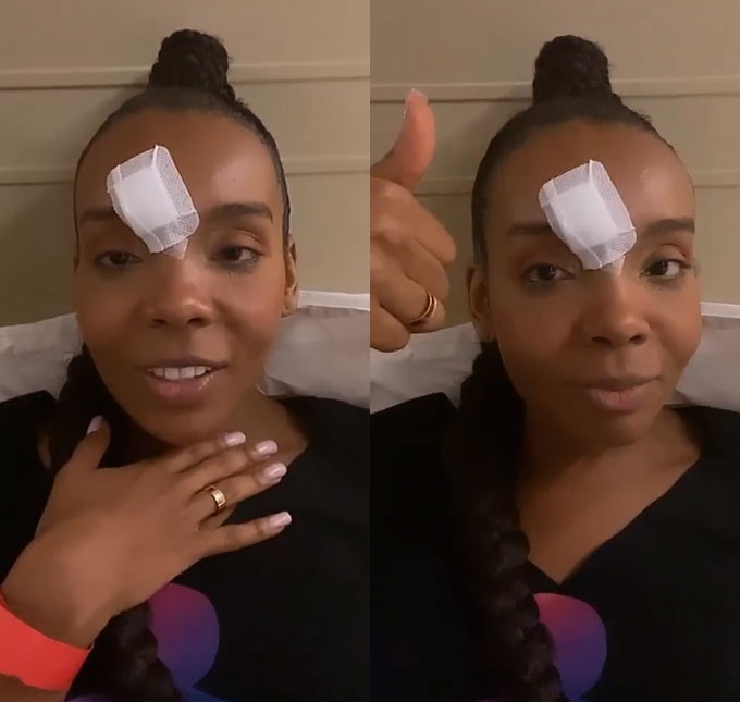 Vencedora do <i>BBB20</i>, Thelma Assis sofre acidente no palco do <i>Criança Esperança</i> e machuca a cabeça