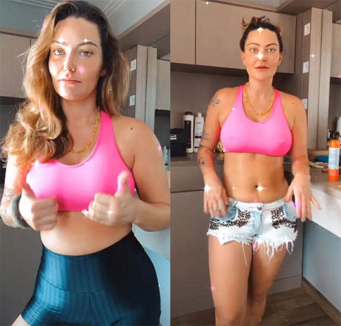 Laura Keller mostra corpo pós gravidez e dispara: <I>Se não diminuir em medidas vou perder meu guarda-roupa inteiro</I>