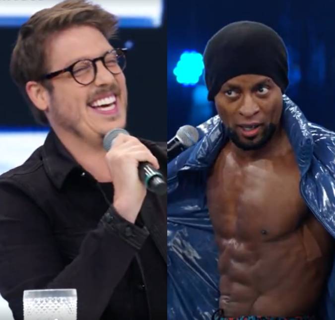 Fábio Porchat se impressiona com abdômen trincado de Zé Roberto no <i>Dança dos Famosos: - Você tá me tirando do armário!</i>