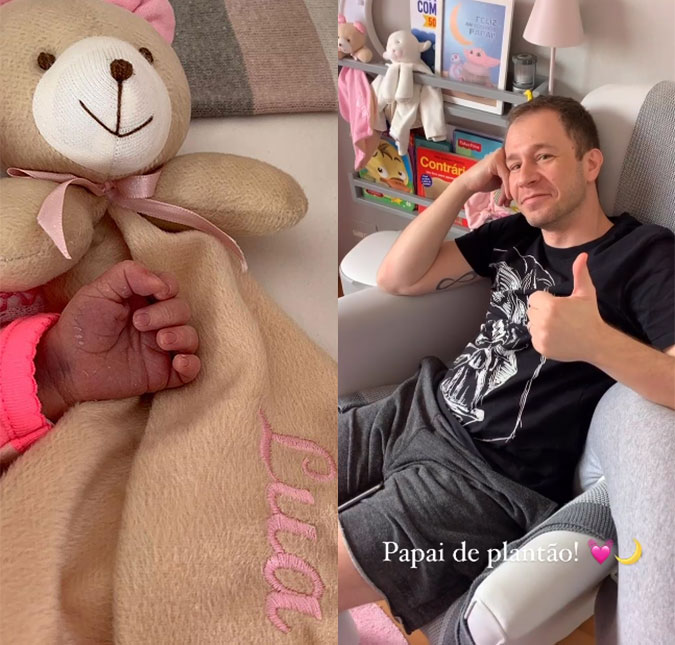 Daiana Garbin mostra Tiago Leifert no posto de <I>papai de plantão</I> e se derrete pela filha em foto: <I>É inexplicável, é gigante</I>