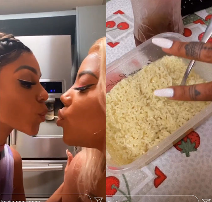 Após ganhar <i>Prêmio Multishow</i>, Ludmilla e Brunna Gonçalves comemoram comendo macarrão instantâneo