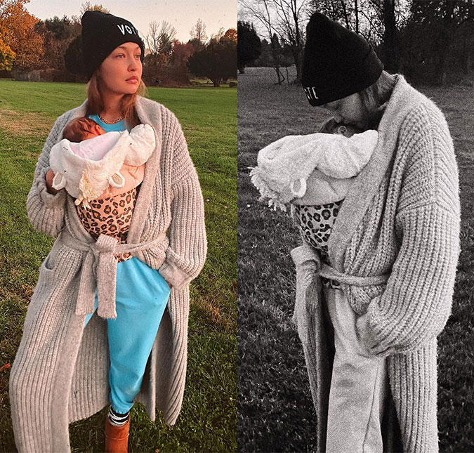 Gigi Hadid posta foto rara com a filha e reflete sobre maternidade em <I>post</I> do <I>Instagram</I>; confira!