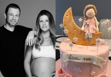 Daiana Garbin e Tiago Leifert celebram um mês de vida da filha e apresentador fala sobre paternidade: <I>- Ainda acordo e choro</I>