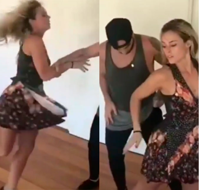 Paolla Oliveira leva tombo em aula de dança; assista