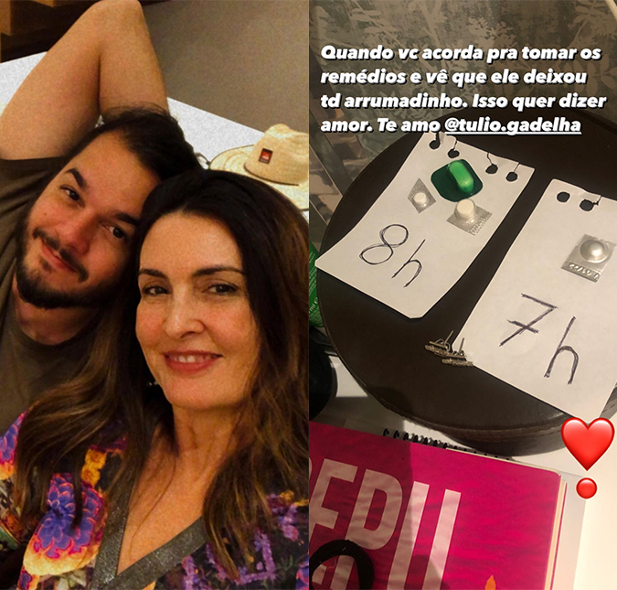 Após cirurgia para retirada de tumor, Fátima Bernardes se comove com gesto de cuidado de Túlio Gadêlha: <I>Isso quer dizer amor</I>