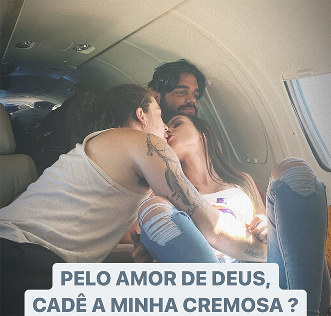 Whindersson Nunes beija a namorada Maria Lina Deggan em jatinho e amigo do casal fica <I>de vela</I>; confira!