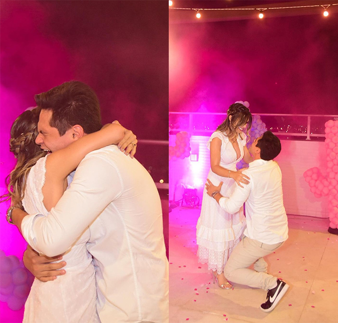 Comemoração dupla! Lucas Veloso pede a namorada em casamento e descobre que será pai de uma menina: <I>A partir de hoje, eu vivo no mundo da Lua!</I>