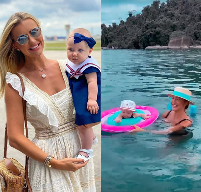 Esposa de Roberto Justus apresenta o mar para a filha e revela que a pequena precisa ir ao médico: - <i>Nada demais</i>