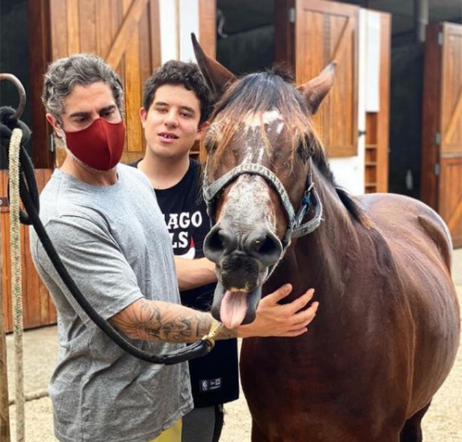 Mion também já mostrou na web a égua da família, que ajuda no tratamento do primogênito. Essa é a Lolla! Claro que minha égua tinha que vir sabendo fazer careta, né? Ela veio pra criar laços com as crianças e, principalmente, com Romeo. Vai ser preparada pra ele montar e iniciar uma equoterapia. #FamilyFirst, escreveu ele na legenda. Legal, né?