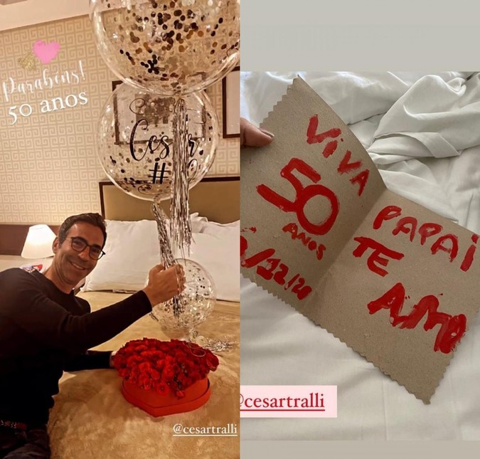 Ticiane Pinheiro surpreende Cesar Tralli em seu aniversário de 50 anos: <i>Cinquentou</i>