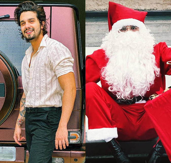 Luan Santana se veste como Papai Noel e surge irreconhecível para presentear a afilhada, veja!