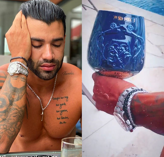 Gusttavo Lima aparece cantando sofrência e virando garrafa de whisky importado - que custa cerca de mil reais!
