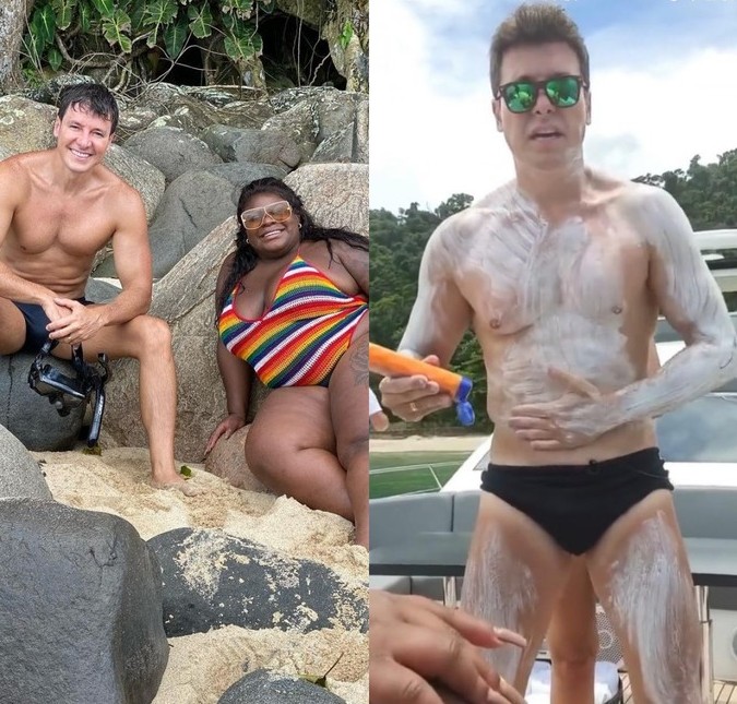 Rodrigo Faro exagera no protetor solar e Jojo Todynho se diverte: - <i> Não dou conta</i>