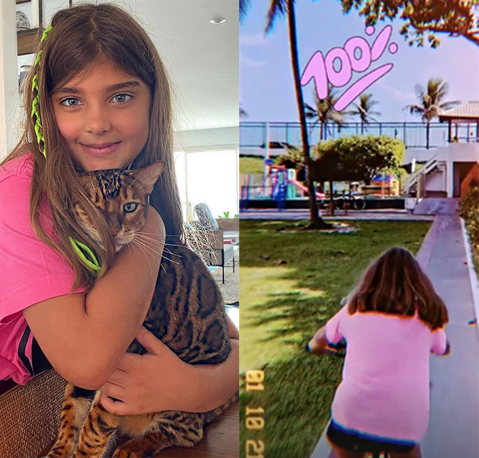 Sofia, filha de Cauã Reymond e Grazi Massafera, aparece com novo visual após doar parte dos cabelos para crianças com câncer