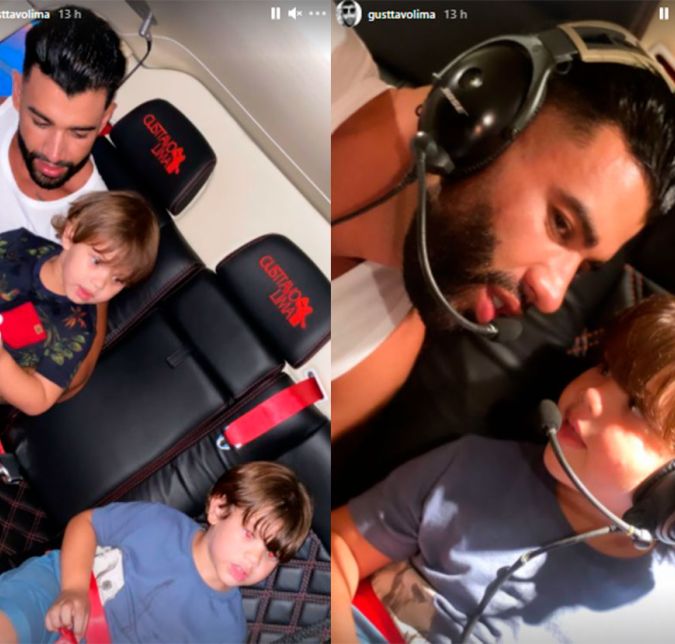 Em outro momento, Gusttavo Lima compartilhou em seus Stories um momento fofo com os filhos. Sem dar detalhes, o cantor apenas publicou fotos ao lado das crianças durante um passeio de helicóptero. A aeronave, claro, chamou a atenção pelos detalhes, com banco de couro personalizados com o nome do cantor, além da imagem dele carregando o violão nas costas. Em outro momento, Gusttavo Lima compartilhou em seus Stories um momento fofo com os filhos. Sem dar detalhes, o cantor apenas publicou fotos ao lado das crianças durante um passeio de helicóptero. A aeronave, claro, chamou a atenção pelos detalhes, com banco de couro personalizados com o nome do cantor, além da imagem dele carregando o violão nas costas.