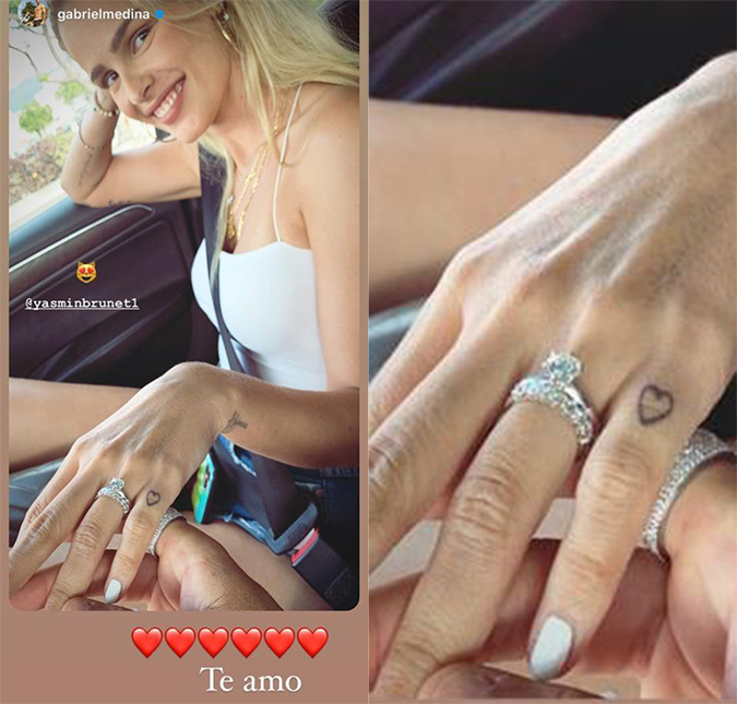 Após casamento com Gabriel Medina, Yasmin Brunet mostra detalhes da aliança de brilhantes; veja!