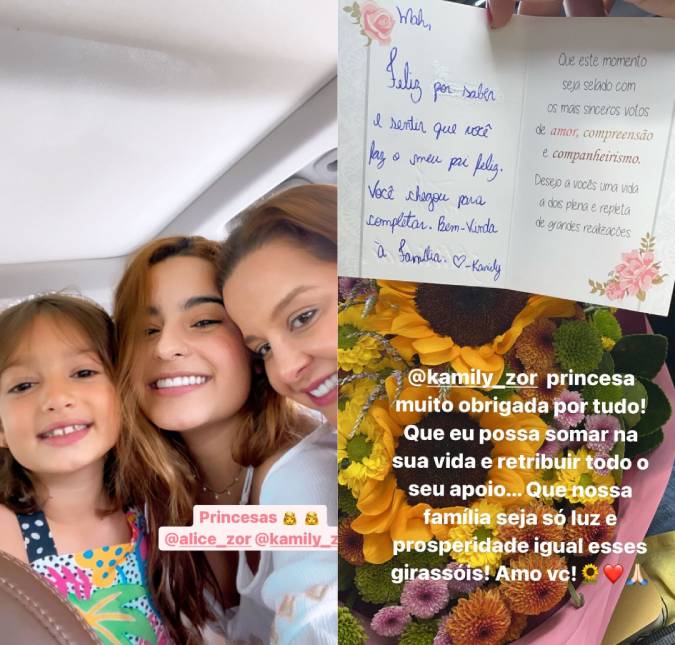 Após noivado, Maiara ganha flores e recado fofo de filha de Fernando Zor: <i>Bem-vinda à família</i>