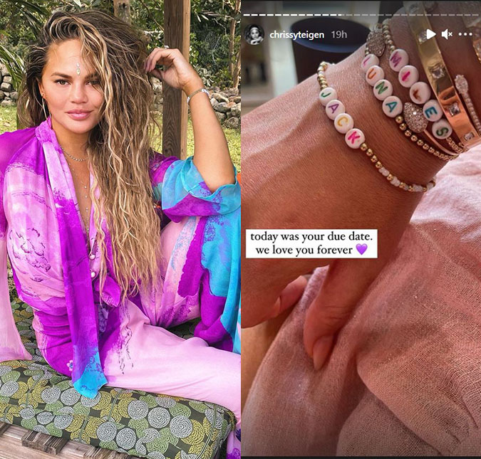 Chrissy Teigen emociona ao prestar homenagem ao filho que perdeu após parto prematuro: <i>Nós amamos você para sempre</i>