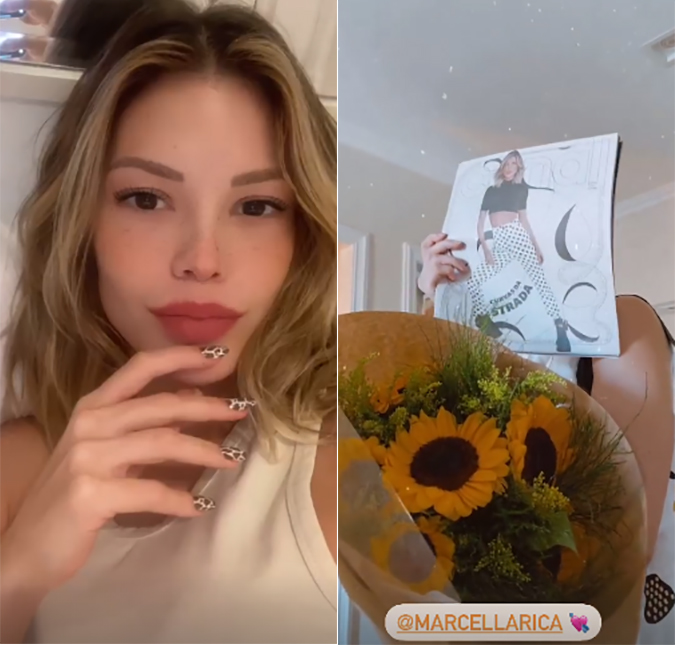 Vitória Strada ganha buquê de flores de Marcella Rica e se emociona