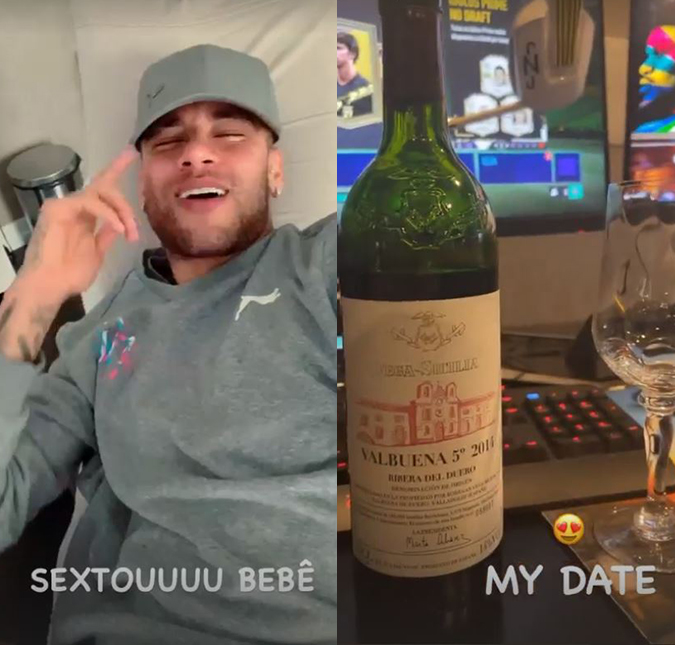 Neymar Jr. publica vídeos cantando pagode - e mostra que está tomando vinho avaliado em dois mil reais!