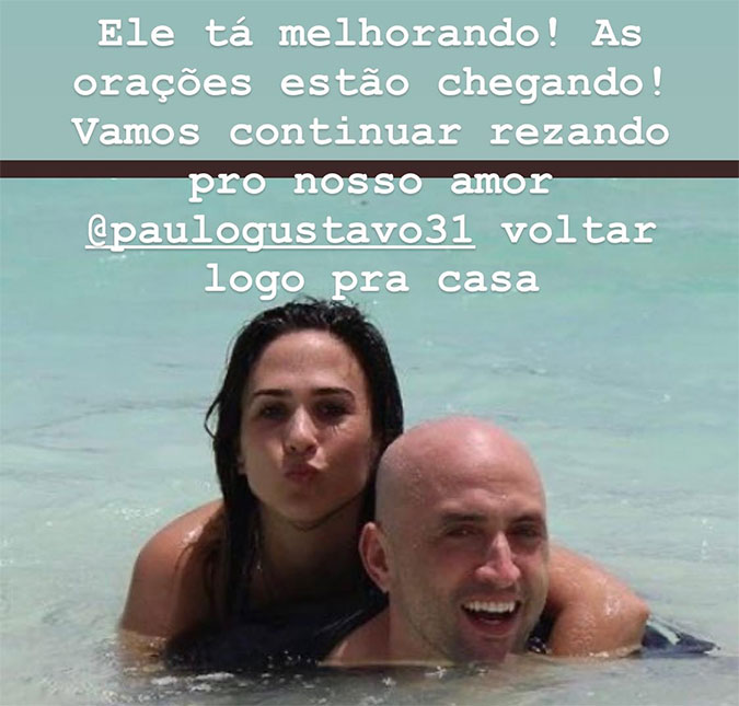 Tatá Werneck fala sobre o estado de saúde de Paulo Gustavo: <I>Vamos continuar rezando para ele voltar logo para casa</I>