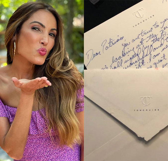 Patrícia Poeta compartilha cartão escrito a mão que ganhou de Tom Cruise: <I>Um dia conto essa história</I>
