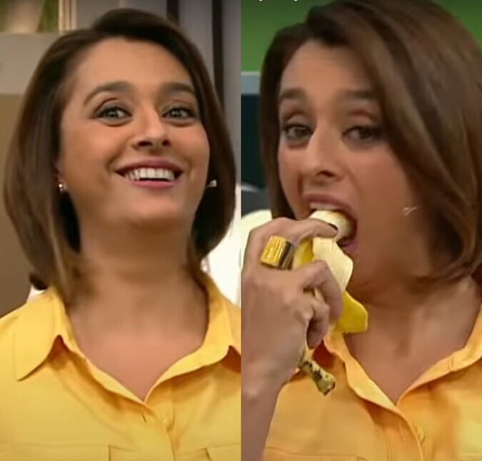 Catia Fonseca perde jogo no <i>Melhor da Tarde</i> e enfia banana inteira na boca ao vivo; assista!
