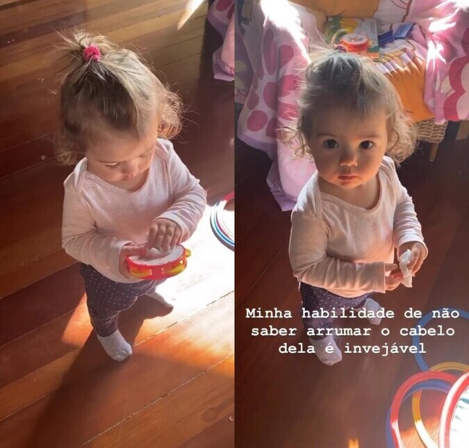 Tatá Werneck mostra penteado que fez em Clara Maria e brinca: <i>Minha habilidade de não saber arrumar o cabelo dela</i>