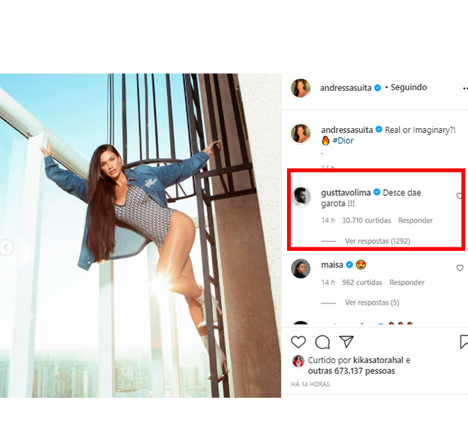 Andressa Suita sensualiza em foto e Gusttavo Lima comenta; veja!