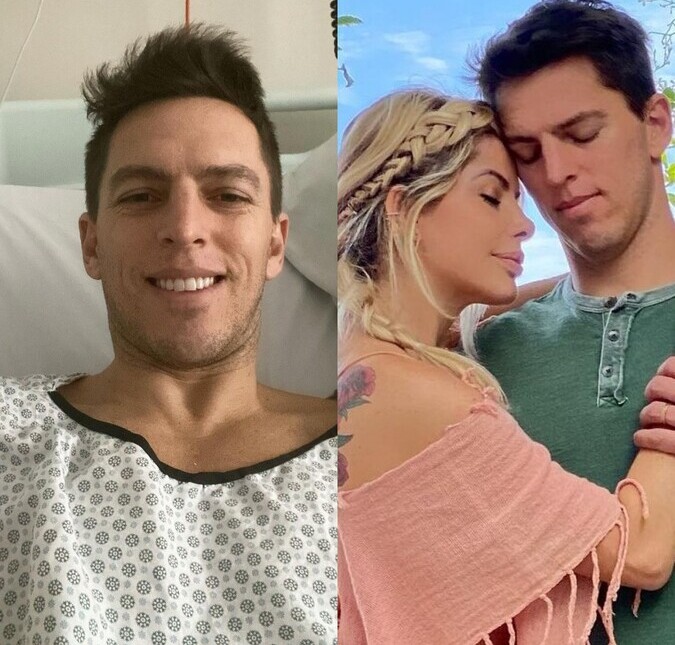 Fim da crise? Amaury Nunes passa por cirurgia no joelho e agradece Karina Bacchi: <i>Do meu lado agora e pra sempre</i>