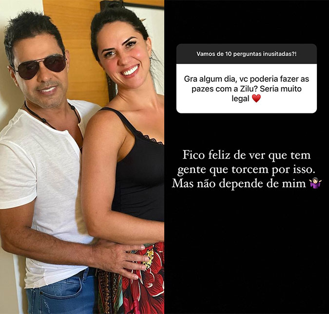 Atual de Zezé Di Camargo, Graciele Lacerda cita possibilidade de se reconciliar com Zilu Camargo: <I>Não depende de mim</I>