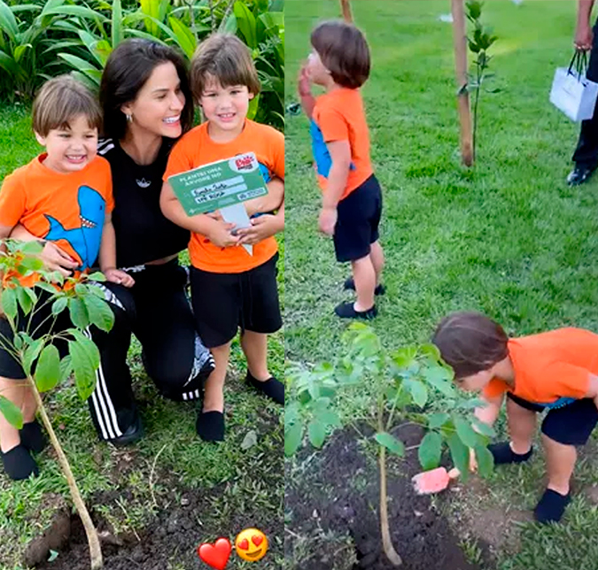 Andressa Suita encanta a <i>web</i> ao mostrar filhos plantando árvore pela primeira vez; confira!
