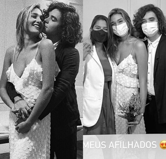 Após se casar com João Figueiredo, Sasha Meneghel posa com a madrinha e Bruna Marquezine parabeniza o casal: <i>Amo vocês</i>