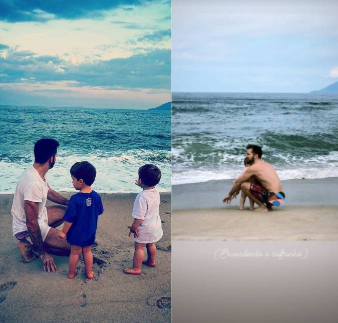 Thales Bretas, viúvo de Paulo Gustavo, curte dia de praia com os filhos e famosos elogiam: <i>Anjinhos amados</i>