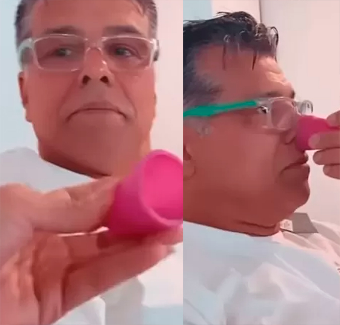 Filha de Maurício Mattar se diverte com a reação do pai ao cheirar coletor menstrual; veja!