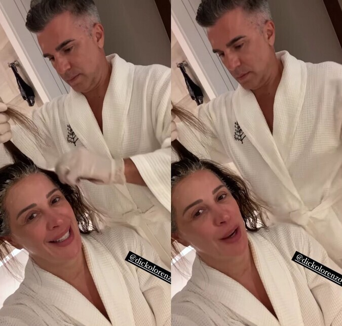 Claudia Raia mostra marido pintando seu cabelo e dispara: <i>- Faz tudo por mim</i>