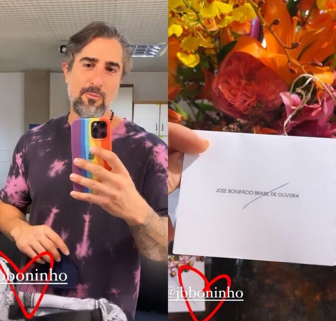 Marcos Mion recebe flores de Boninho durante as gravações do <i>Caldeirão</i> e se emociona: <i>Sem palavras</i>
