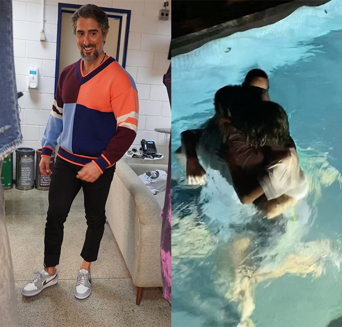 Após estreia no <I>Caldeirão</I>, Marcos Mion é elogiado por Boninho e comemora com a família na piscina: <I>- Quantas vezes na vida a gente vai estrear na Globo?</I>