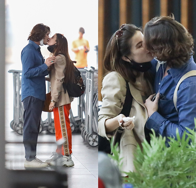 Giulia Be e Rômulo Arantes Neto são flagrados aos beijos em aeroporto