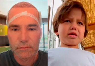 Filho de Sarah Poncio chora ao ver transplante capilar do avô: <i>- Você ficou careca</i>