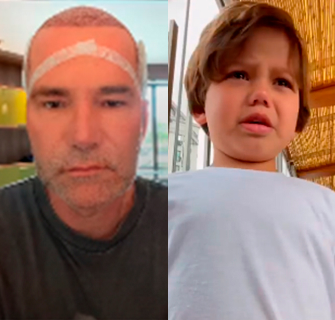 Filho de Sarah Poncio chora ao ver transplante capilar do avô: <i>- Você ficou careca</i>