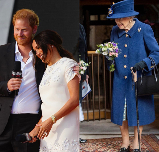 Príncipe Harry e Meghan Markle não pretendem batizar filha no Reino Unido e Rainha Elizabeth II aparece usando bengalas