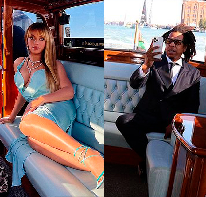 Luxo! Beyoncé posa para Jay-Z durante passeio de barco em Veneza