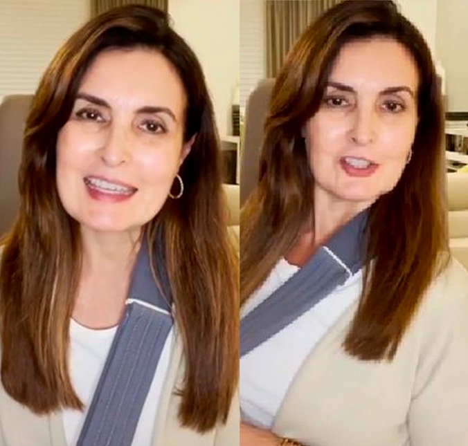 Fátima Bernardes grava vídeo para tranquilizar fãs após cirurgia no ombro: <I>Tudo correndo muito bem</i>