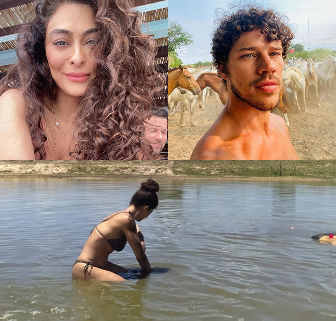 Juliana Paes mostra <i>cofrinho</i> de José Loreto durante pausa nas gravações de <I>Pantanal</i>