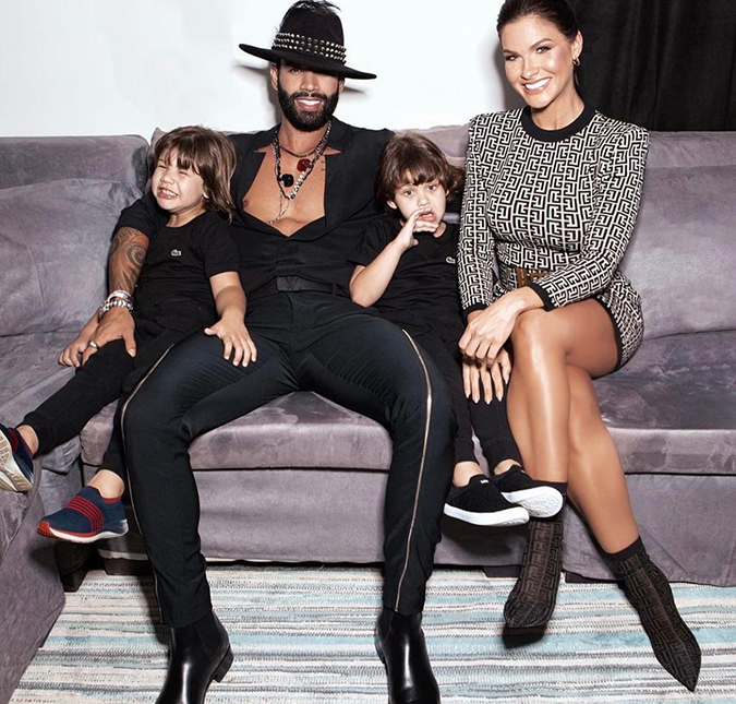 Andressa Suita compartilha clique nas redes sociais ao lado de Gusttavo Lima e filhos