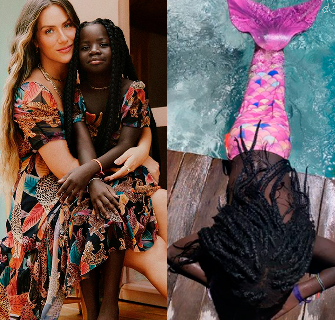 Giovanna Ewbank mostra Titi nadando com cauda de sereia