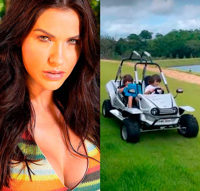 Andressa Suita mostra filho mais velho dirigindo mini <i>buggy</i>; confira!